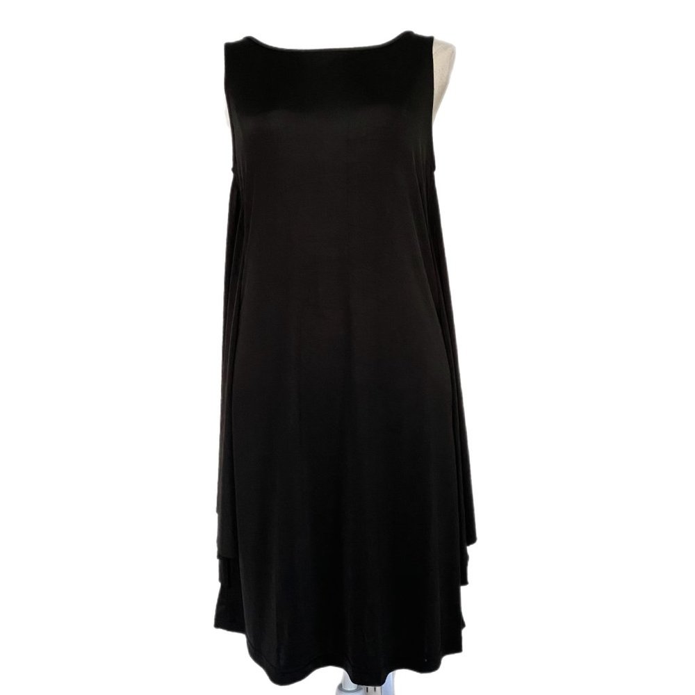 AnM Black Women's Slinky Silky Droop Tie Draped Back Sheer Dress Size Small